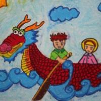 和妹妹一起划龙舟三年级端午节画画图片赏析