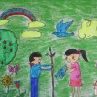 种下绿色的希望儿童植树节画欣赏