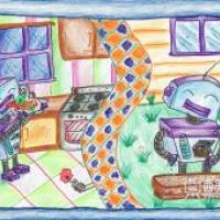 小学生环保科幻画《環保萬能機械人》