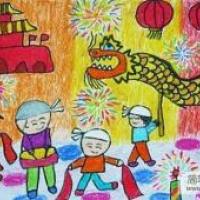 小学生国庆节儿童画-载歌载舞迎国庆