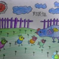 母鸡妈妈和小鸡动物彩铅画作品欣赏