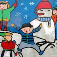 儿童画冬天图片-观赏冬天的大山