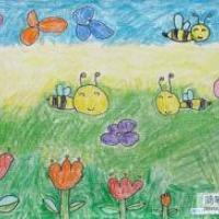 幼儿园春天蜡笔画：小蜜蜂
