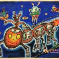 三等奖小学生科幻画《宇宙畅游》赏析