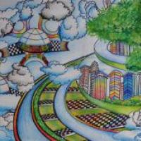 二等奖环保科幻画《治理雾霾-空中净化器》