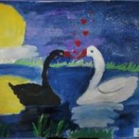 月光下的天鹅湖-中秋节儿童画作品