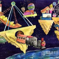 关于太空的儿童获奖科幻画作品《夢幻遊樂園》图片欣赏