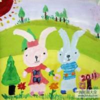 儿童画小兔子的快乐假期
