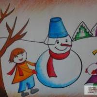 儿童画 打雪仗堆雪人