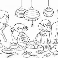 春节简笔画图片：吃团圆饭