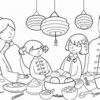 春节简笔画图片:吃团圆饭