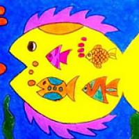 吐泡泡的五彩鱼儿童画