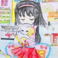 儿童画 小猫受伤了