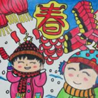 竖着画的新年春节主题儿童画作品图片