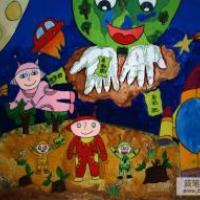 儿童水彩画：绿化月球