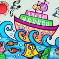 儿童画海中的大船