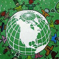 儿童画全球儿童手拉手保护地球主题画