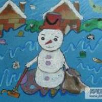 冬天下雪的儿童画-怕冷的小朋友