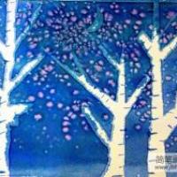 雪夜的白桦林冬天的景色儿童画图片欣赏