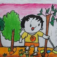 五一劳动节儿童画-我种的小树