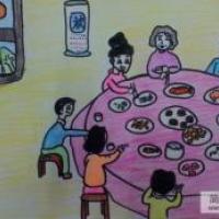 中秋节为主题儿童画-中秋夜宴