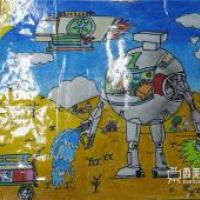 儿童获奖科幻画《沙漠环保机器人》