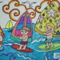 儿童画冲浪