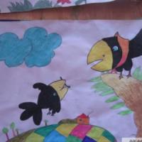 母亲节彩色儿童画-乌鸦反哺