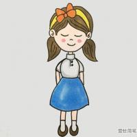 蝴蝶结马尾辫小女孩简笔画