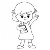 拿着书本的小女孩简笔画图片素材