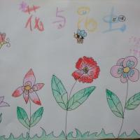 儿童蜡笔画作品欣赏-花与昆虫