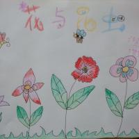 儿童蜡笔画作品欣赏-花与昆虫