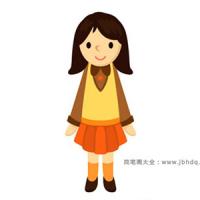 一组可爱的小学生小女孩简笔画图片