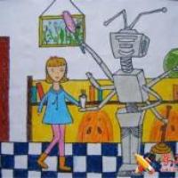 儿童科幻画作品家庭机器人