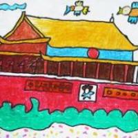 国庆节题材儿童画-欢聚天安门