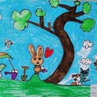 小兔子种树儿童植树节主题绘画作品