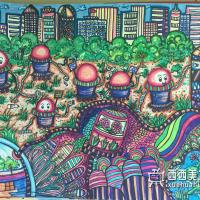 儿童二等奖获奖科幻画《太阳能垃圾处理机器人》
