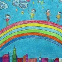 彩虹上的快乐有关六一儿童节的画作品分享
