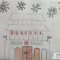 幼儿园简单的国庆节铅笔画图片：天安门