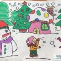 快乐的冬天儿童画：打雪仗