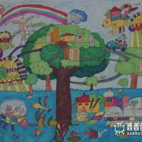 三等奖小学生获奖科幻画《有氧世界绿色生活》欣赏