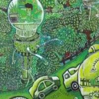一等奖小学生环保科幻画：《绿色能源加油站》