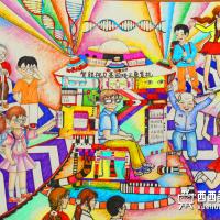 二等奖小学生获奖科幻画《智能视力基因矫正康复机》欣赏