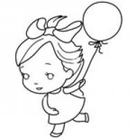 拿着气球奔跑的小女孩简笔画