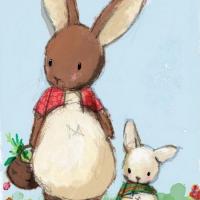 兔子妈妈和小兔子动物主题画作品欣赏
