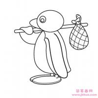 企鹅简笔画:挑着行李的企鹅