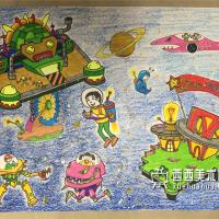 三等奖小学生获奖科幻画《太空游乐场》赏析