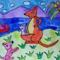 袋鼠妈妈和小袋鼠可爱动物画图片展示